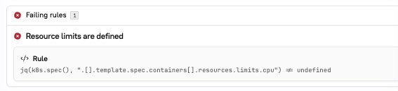 The rule "resource limits are defined" is failing.