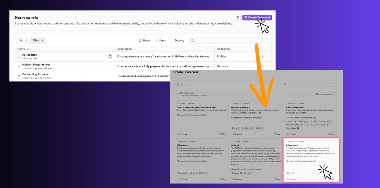 Click Create Scorecard, then click the AI Governance template.
